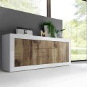 Sideboard Wohnzimmer 2 Türen 3 Schubladen Hochglanz Weiß und Holz Tribus BW Basic Rabatte
