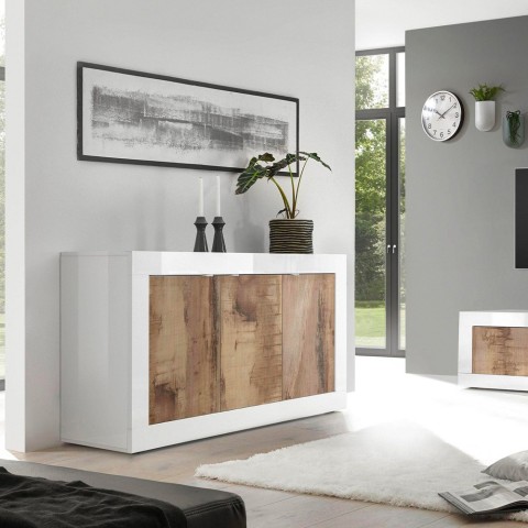 Anrichte Medienaufbewahrung Wohnzimmer weiß glänzendes Holz 3 Türen 160cm Modis BW Basic Aktion