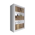 Weißer Hochglanz-Wohnzimmerschrank mit 4 Glas- und Holztüren Tina BW Basic Angebot