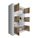 Weißer Hochglanz-Wohnzimmerschrank mit 4 Glas- und Holztüren Tina BW Basic Sales