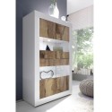 Weißer Hochglanz-Wohnzimmerschrank mit 4 Glas- und Holztüren Tina BW Basic Modell
