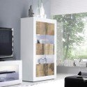 Weißer Hochglanz-Wohnzimmerschrank mit 4 Glas- und Holztüren Tina BW Basic Rabatte