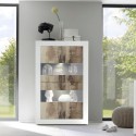 Weißer Hochglanz-Wohnzimmerschrank mit 4 Glas- und Holztüren Tina BW Basic Auswahl