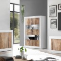 Weißer Hochglanz-Wohnzimmerschrank mit 4 Glas- und Holztüren Tina BW Basic Aktion
