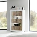 Weißer Hochglanz-Wohnzimmerschrank mit 4 Glas- und Holztüren Tina BW Basic Lagerbestand