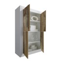 Sideboard 4 Türen Hochglanz Weiß und Holz Novia BW Basic Sales