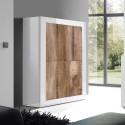 Sideboard 4 Türen Hochglanz Weiß und Holz Novia BW Basic Rabatte