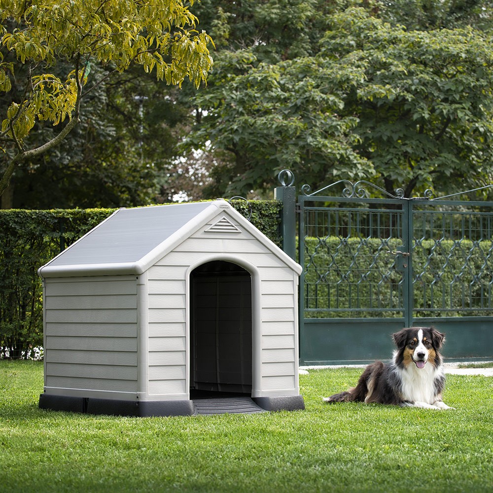 Curver K245541 Keter Hundehütte für mittelgroße bis große Hunde 99x99x95