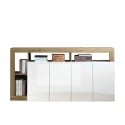 Wohnzimmer-Sideboard Madia 184cm 4 Türen glänzend weiß Eiche Cadiz BR Angebot
