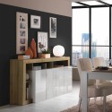 Sideboard Anrichte 184cm 4 Türen Hochglanz Weiß Eiche Cadiz BR Sales