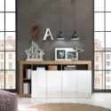 Sideboard Anrichte 184cm 4 Türen Hochglanz Weiß Eiche Cadiz BR Rabatte