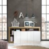 Sideboard Anrichte 184cm 4 Türen Hochglanz Weiß Eiche Cadiz BR Rabatte