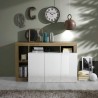 Moderne Anrichte 3 Türen weiß hochglänzend Eiche 146cm Hailey BR Aktion