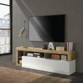 Moderner TV-Schrank Dorian BR, 184 cm, weiß glänzend, Eicheoptik Aktion