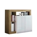 Mobiles Wohnzimmerbüro, TV-Ständer in glänzendem weißen Eichenholz mit 2 Türen, Reva BR. Angebot