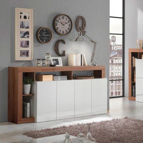 Moderne Küchenkommode 4 Türen 184cm glänzendes weißes Holz Cadiz MR Aktion