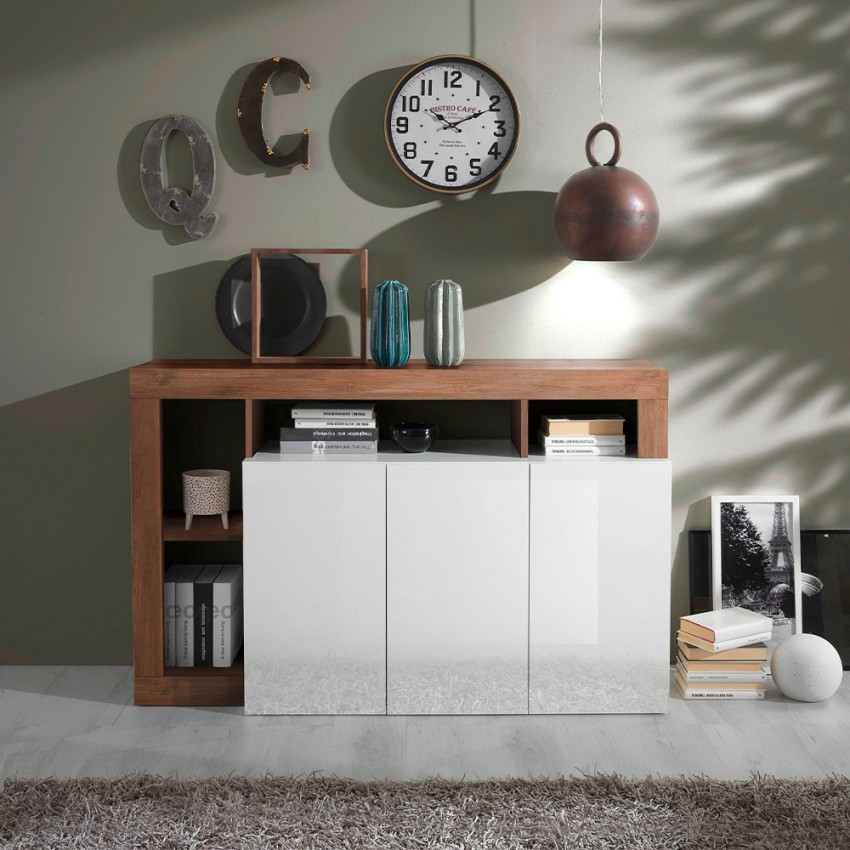 Hochglanz Buffet Hailey MR, 146 cm, 3 Türen, Holz, Weiß Aktion Hochglanz Buffet Hailey MR, 146 cm, 3 Türen, Holz, Weiß Aktion