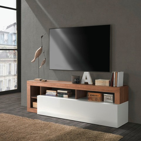 Moderner TV-Schrank aus Holz mit glänzend weißer Tür Dorian MR Aktion