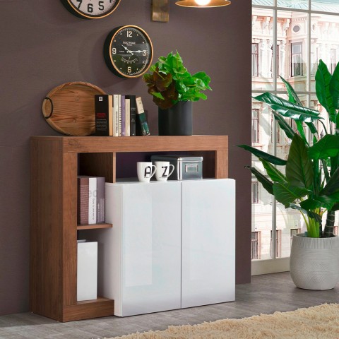 Reva MR Sideboard Wohnzimmer 108 cm Einrichtungsgegenstand 2 Türen Hochglanz Weiß Holz Aktion