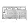 Wohnzimmermöbel Cadiz BC, mobiler Schrank, 4 Türen, Hochglanz-Weiß und Beton-Grau. Katalog