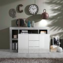 Wohnzimmerschrank Lavine BC, 2 Türen, 3 Schubladen, Hochglanz Weiß und Betonoptik Aktion