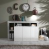 Sideboard für Wohnzimmer 3 Türen Hochglanz Weiß 146cm Beton Hailey BC Aktion