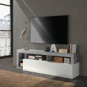 Mobiles TV-Rack mit weißer glänzender Tür und grauem Zement-Design, 184 cm Dorian BC. Aktion