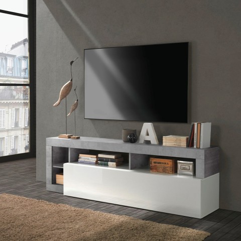 TV-Schrank Dorian BC mit Hochglanz-Front in Weiß und Beton-Optik, 184 cm Aktion