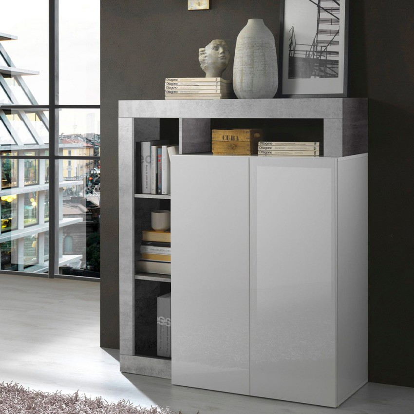 Hochschrank Anrichte Küche Wohnzimmer Weiß Hochglanz 2 Türen Blume BC Aktion