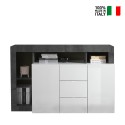 Moderner schwarzer Buffet-Schrank, 2 Türen, 3 Schubladen, Hochglanz Weiß Lavine BX Verkauf
