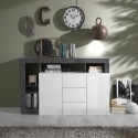 Moderner schwarzer Buffet-Schrank, 2 Türen, 3 Schubladen, Hochglanz Weiß Lavine BX Aktion