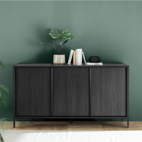 Moderner Design-Sideboard 3-türig Buffet 156cm in schwarzem Holz Cooper Steel Aktion