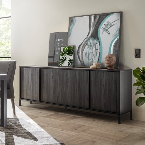 Moderner Küchenschrank Wohnzimmer Holz Schwarz 4 Türen 205cm Charly Steel Aktion