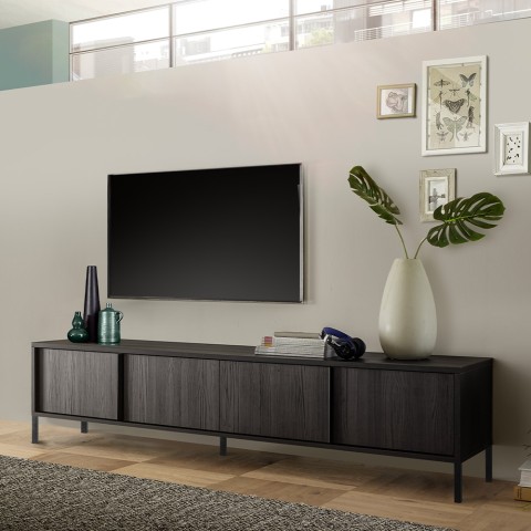 Moderner TV-Schrank mit 4 Türen, schwarz, Montgomery Steel Aktion