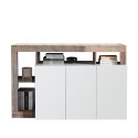 Moderne Wohnzimmerkommode aus Holz mit 3 weiß hochglanz Türen - 146cm Hailey BP Angebot