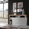 Moderne Wohnzimmer Anrichte Holz 3 Türen Hochglanz Weiß 146cm Hailey BP Lagerbestand