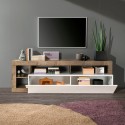 Mobiler Wohnzimmerschrank mit Fernsehtür aus glänzendem weißem Holz mit Klapptür: Dorian BP. Lagerbestand