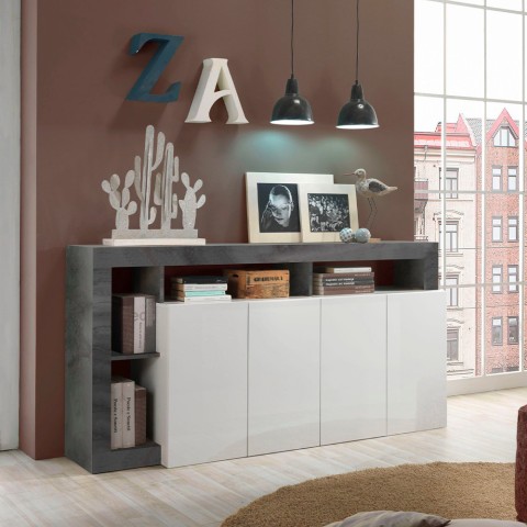 Moderne Designer-Wohnzimmerkommode 4 Türen schwarz weiß glänzend Cadiz BX Aktion