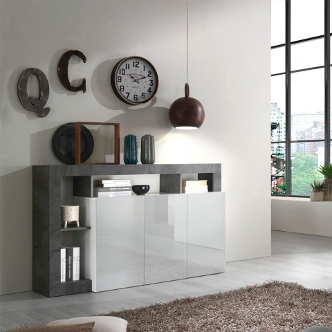 Moderne Küchen-Sideboard 3-türig, hochglanzweiß, 146 cm, schwarz Hailey BX Aktion