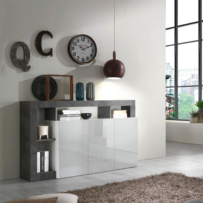 Moderne Küchen-Sideboard 3-türig, hochglanzweiß, 146 cm, schwarz Hailey BX Aktion Moderne Küchen-Sideboard 3-türig, hochglanzweiß, 146 cm, schwarz Hailey BX Aktion