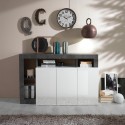 Moderne Küchen-Sideboard 3-türig, hochglanzweiß, 146 cm, schwarz Hailey BX Lagerbestand