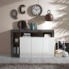 Moderne Küchen-Sideboard 3-türig, hochglanzweiß, 146 cm, schwarz Hailey BX Lagerbestand