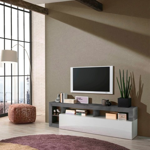 Moderner TV-Schrank 184cm schwarz weiß glänzend Dorian BX Aktion