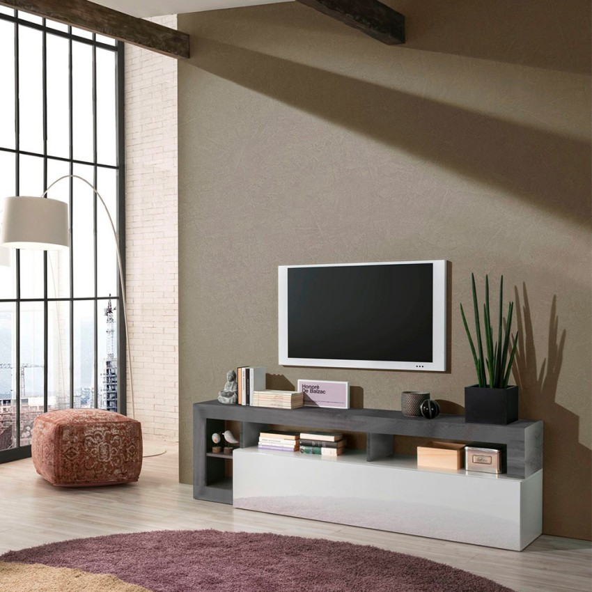 Moderner TV-Schrank 184cm schwarz weiß glänzend Dorian BX Aktion Moderner TV-Schrank 184cm schwarz weiß glänzend Dorian BX Aktion