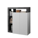 Moderner schwarzer Wohnzimmerschrank mit 2 weißen Hochglanztüren Blume BX Angebot