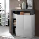 Moderner schwarzer Wohnzimmerschrank mit 2 weißen Hochglanztüren Blume BX Aktion