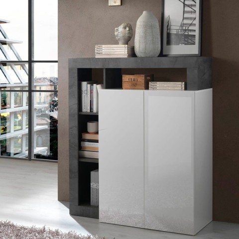 Moderner schwarzer Wohnzimmerschrank mit 2 weißen Hochglanztüren Blume BX Aktion