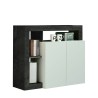 Moderne Hochglanz-Kommode Reva BX im Wohnzimmer, Weiß mit 2 schwarzen Türen Angebot