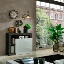 Moderne Hochglanz-Kommode Reva BX im Wohnzimmer, Weiß mit 2 schwarzen Türen Rabatte