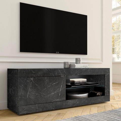 Mobiles TV-Ständer für modernes Wohnzimmer in schwarzer Marmor-Optik Diver MB Basic. Aktion